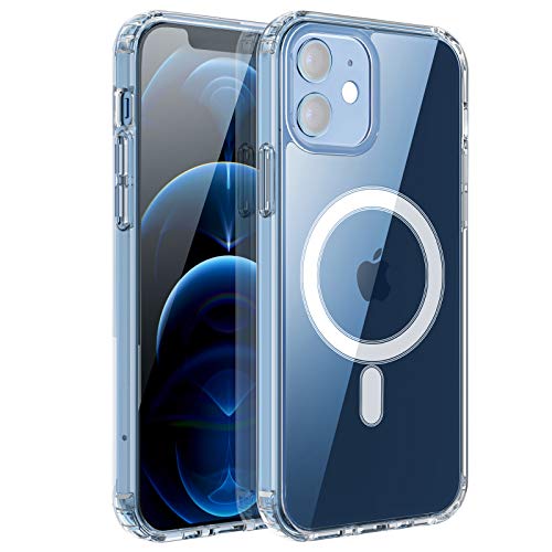 restone Clear Magnetic Case for iPhone 12/12 Pro 6.1 Compatible with Mag-Safe, Slim Hard Back Soft Silicone TPU Bumper Cover, Thin Cute Shockproof Non-Yellowing Protective Case for i-Phone 12 Pro 6.1