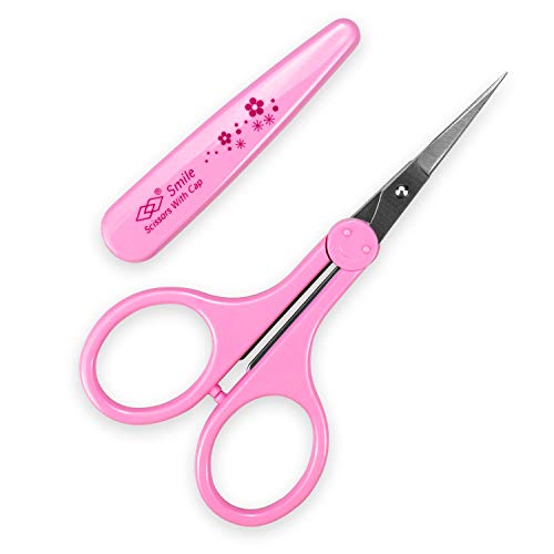 Humbee – Stainless Steel Shears – Scissors with Cap- Self Care & Shearing Tools – Hair Trimmer – Facial, Nose Hair, Eyebrow, Mustache & Beard Grooming – Straight Edge, Pink Long Cap