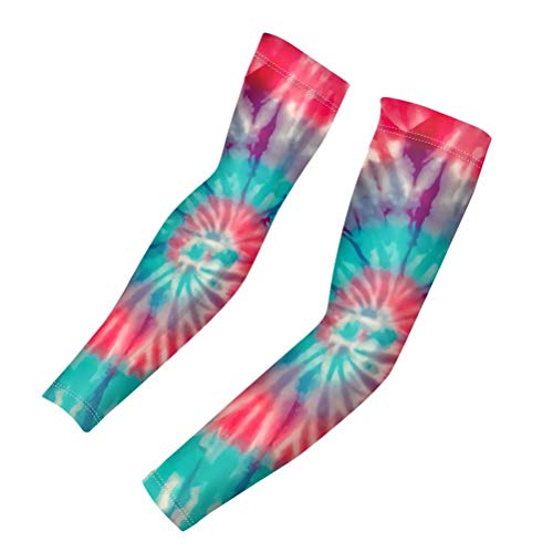 GIFTPUZZ Unique Tie Dye Arm Cover Shield UV Protective Sport Sleeves for Arms Women Youth Cooling Arm Covers Elastic Anti Skid Cooling Compression Sleeves Summer Outdoor Cycling Golf Fishing Medium