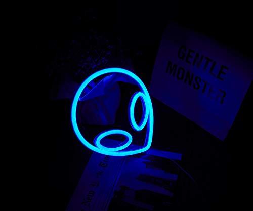 LED blue Alien neon Signs for Wall Decoration Battery and USB Operated aesthetic room decor neon Sign neon Lights for Kids Room, Bar, Living Room, Christmas, Party, Wedding, Halloween