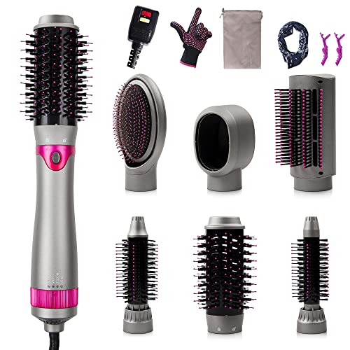 6 in 1 Hair Dryer Brush, Blow Dryer Brush Styler,Salon Negative Ionic Electric Hot Air Brush, Hair Straightener&Curly Hair Comb, Detachable Brush Hair Dryers for Women, Girlfriend Gifts