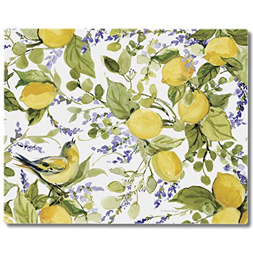 CounterArt Watercolor Lemons 3mm Heat Tolerant Tempered Glass Cutting Board 15” x 12” Manufactured in the USA Dishwasher Safe