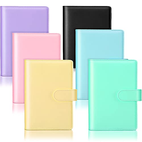 6 Pieces A6 PU Leather Notebook Binder Refillable 6 Rings Binder Cover Loose Leaf Personal Planner with Magnetic Buckle Closure (Pink, Green, Purple, Sky Blue, Yellow, Black)