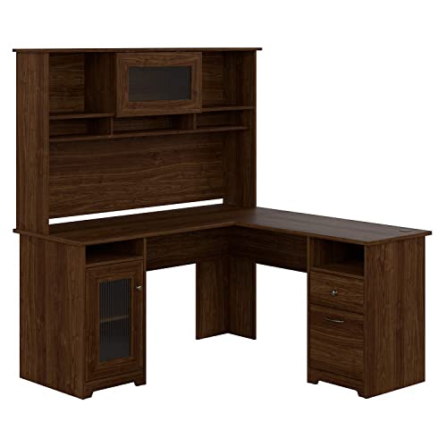Bush Furniture Cabot L Shaped Computer Desk with Hutch, 60W, Modern Walnut