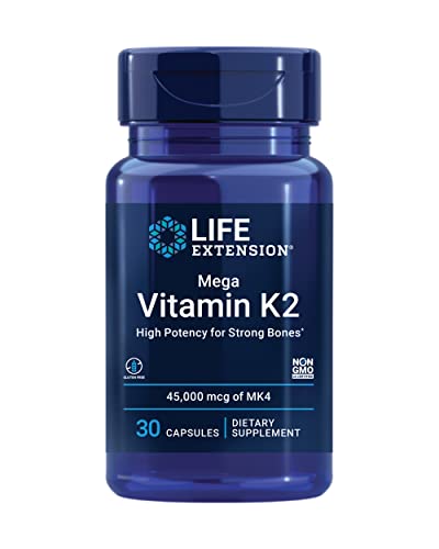 Life Extension Mega Vitamin K2 High Potency for Strong Bones – Daily Vitamin K2 Supplement for Healthy Bone Density Support & Heart Health – Non-GMO, Gluten-Free – 30 Capsules
