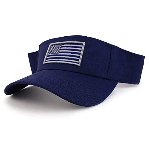 Trendy Apparel Shop USA American Flag Embroidered Polyester Summer Visor Hat – Navy