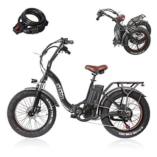 NAKTO Electric Bike Fat Tire 500W 20″ Electric Mountain Bicycles for Adults, 48V 12AH Removable Lithium Battery Ebike, Mountain/Beach/Snow/City commute6 Speed Gear,Dual Disc Brake E-Bikes for Adults