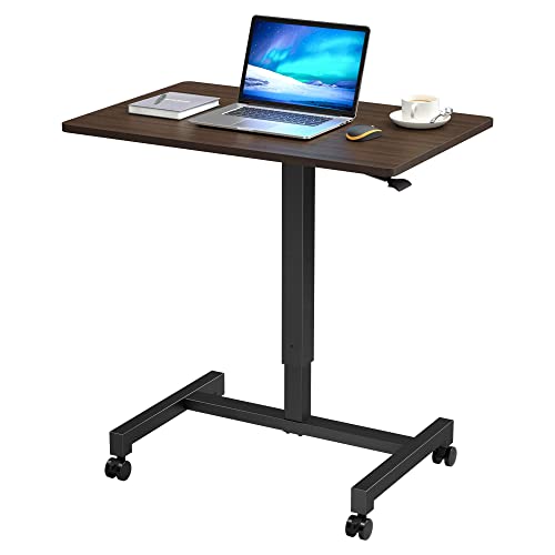 FitDesk Adjustable Desk- Height Adjustable Laptop Desk- Stand Up Desk- Pneumatic Standing Desk- Portable Desk for Laptop- Adjustable Mobile Desk- Portable Office Desk for Home Office- Walnut, 27″