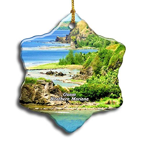 Umsufa Two Lovers Point Guam Northern Mariana USA Christmas Ceramic Ornament Xmas Tree Decor Souvenirs Double Sided Snowflake Porcelain Home Gifts