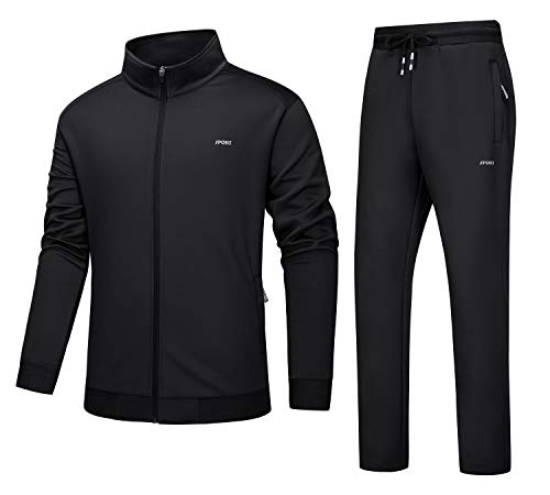 TACVASEN Men’s Tracksuit Set 2 Piece Sports Athletic Running Jogging Sport Wear Black, XL