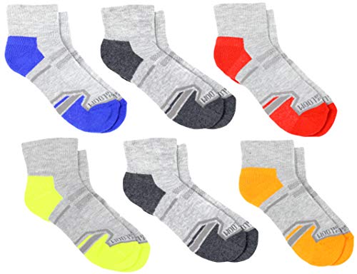 Fruit of the Loom Boys’ 6-Pair Half Cushion Ankle Socks (Large (Shoe Size: 3-9), Grey/Red/Blue/Orange/Green)