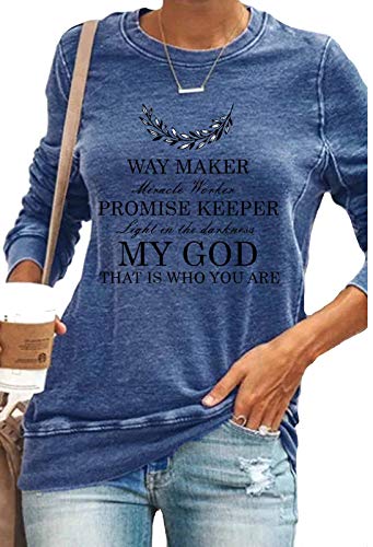 LLuao Waymaker Miracle Worker Christian Sunflower Long Sleeve Religious Gifts Sweatshirt Tops Blue l