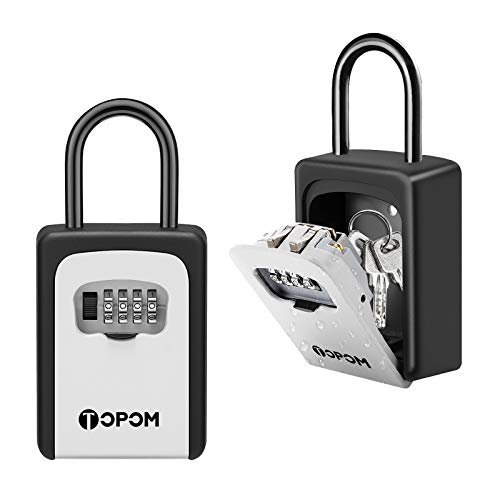 TOPOM Key Lock Box for Outside – Portable Weatherproof Combination Security Safe Boxes with Resettable Code for House Keys, Realtors, Hotels, Garage Spare
