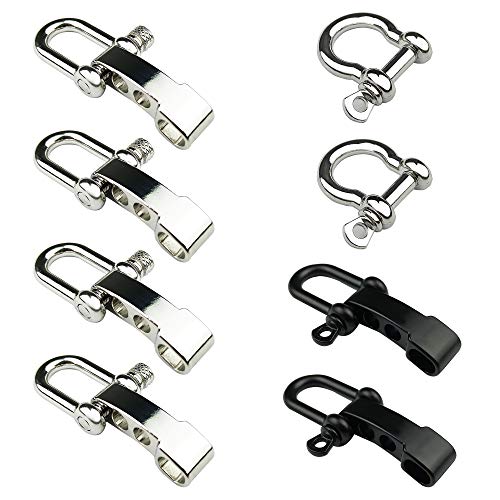 PheeFazay 8 Sets Metal Bow Shackle Adjustable D-Shaped Buckle DIY umbrella rope bracelet accessories for Paracord Survival Bracelet Camping Hiking and Other Outdoor Sport
