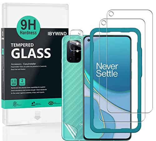 Ibywind Screen Protector For OnePlus 8T,with 2Pcs Tempered Glass,1Pc Camera Lens Protector,1Pc Backing Carbon Fiber Film [Fingerprint Reader,Easy to install]