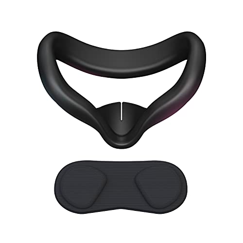CNBEYOUNG VR Face Cover and Lens Cover Compatible with Quest 2, Sweatproof Silicone Face Pad Mask & Face Cushion for Quest 2 VR Headset, Washable Lightproof Anti-Leakage (Black)