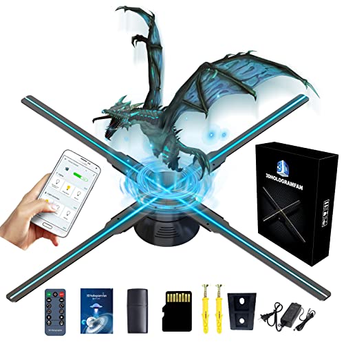 3D Hologram Fan WiFi Projector with 700 Video Library, Tabletop Holographic LED Ceiling Skylight Night Light for Halloween, Shop, Bar,Casino, Party Advertising Display 18.1 inch Missyou