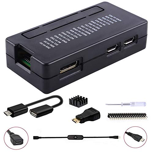 GeeekPi Raspberry Pi Zero 2 W Case/Zero W Case, 7 in 1 Basic Starter Kit with Raspberry Pi Zero Heatsink, 20Pin GPIO Header, OTG Cable, Switch Cable, HDMI Adapter and Screwdriver (Black)