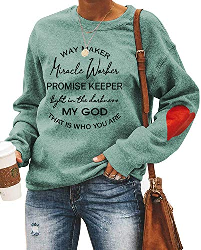 LLuao Waymaker Miracle Worker Sweatshirt Women Graphic Sarcastic Christian Religious Workout Pullover Tops green l | The Storepaperoomates Retail Market - Fast Affordable Shopping