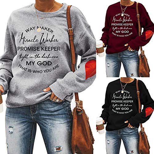 LLuao Waymaker Miracle Worker Sweatshirt Women Graphic Sarcastic Christian Religious Workout Pullover Tops green l | The Storepaperoomates Retail Market - Fast Affordable Shopping