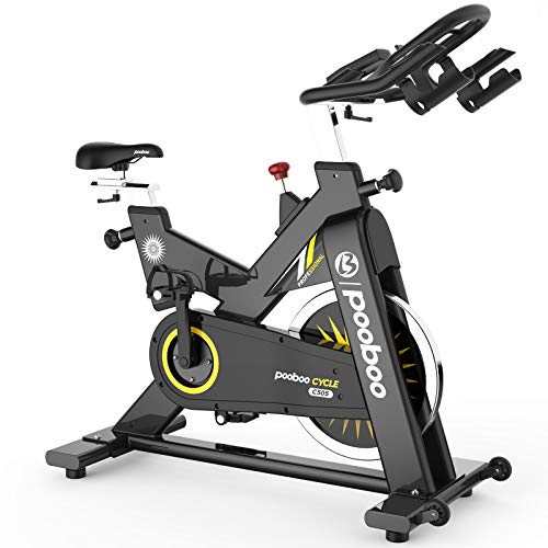 pooboo Exercise Bike Indoor Cycling Bike Stationary Bike-Belt Drive Cardio Bike with 44LBS Flywheel (Dark Black and Yellow)