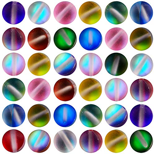 Matte Aurora Crystal Glass Beads 100pcs 8mm Flash Glitter Shining Mermaid Round Loose Aura Bead Frosted Moonstone for Jewelry Making (Multicolor, 8mm)