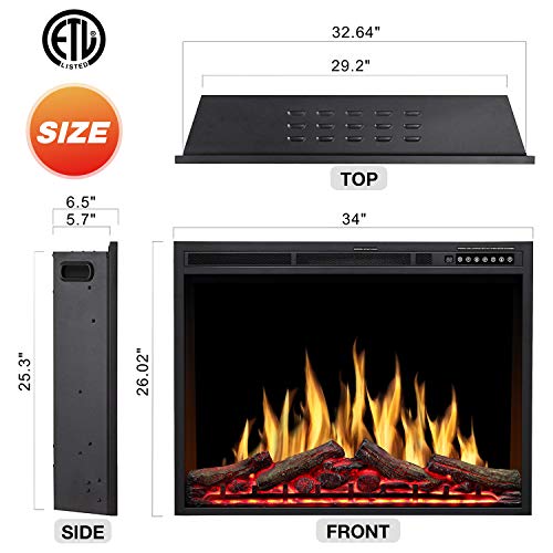 R.W.FLAME 34″ Electric Fireplace Insert Adjuatble Flame Colors, Log Colors, Flame Speed and Brightness, Remote Control, 750W/1500W(34″x26″) | The Storepaperoomates Retail Market - Fast Affordable Shopping