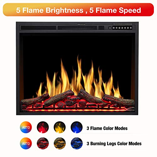 R.W.FLAME 34″ Electric Fireplace Insert Adjuatble Flame Colors, Log Colors, Flame Speed and Brightness, Remote Control, 750W/1500W(34″x26″) | The Storepaperoomates Retail Market - Fast Affordable Shopping