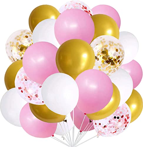 60pcs Pink Gold White Balloons Kit Latex 12 inch Pink Gold Confetti Balloons for Birthday Baby Shower Wedding Engagement Party Decorations