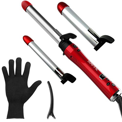 IAMFINE 1.25 Inch Automatic Curling Iron, (3/4, 1, 1.25)Rotating Hair Curler with Ceramic Coating Barrel, Professional Curling Wand Instant Heat up to 430°F,Include Heat Resistant Glove Red