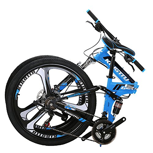 Hybike Adult Folding Bike,HYG6 26 Inch Folding Bike for Unisex Adults,21 Speed Full Suspension Mountain Bike, 26 inch 3 Spoke Wheels Foldable Bike,Blue