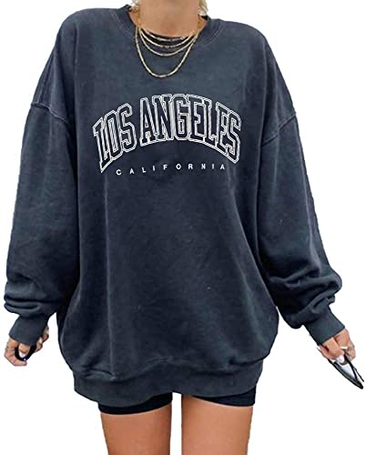 Kaxindeb Women’s Los Angeles California Sweatshirt Oversized Bat Long Sleeve Crewneck Pullover Navy