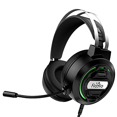 Fiodio Gaming Headset with Surround Sound Stereo for Xbox One PC Switch Tablet, Noise Cancelling Over Ear Headphones with Mic LED Light