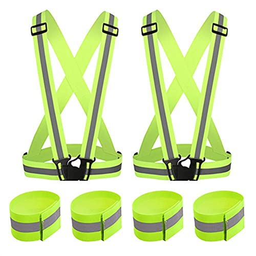 Running Reflective Vest 2Pieces,with 4 Reflective Belts,Adjustable Safety Vest,High-Visibility Reflective Tape for Night Running, Outdoor Cycling, Motorcycle Jogging