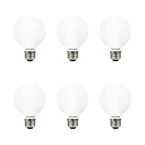 SYLVANIA LED TruWave Natural Series Globe G25 Light Bulb, 40W Equivalent, Efficient 4.5W, 350 Lumens, Dimmable, Frosted, 2700K, Soft White – 6 Pack (40887)