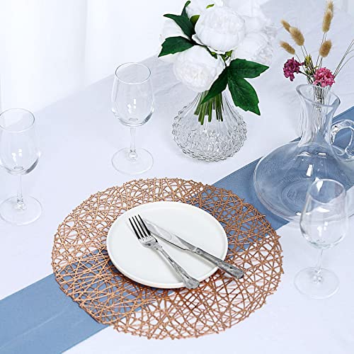 TABLECLOTHSFACTORY 6 Pack | 15″ Rose Gold Round Woven Vinyl Placemats | Non Slip Dining Table Placemats for Wedding Events Birthday Party