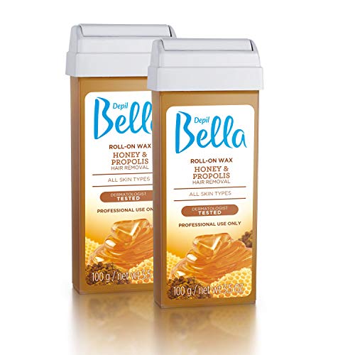 Depil Bella Roll on Honey and Propolis Depilatory Wax, Body Waxing, Hair Removal Wax-Cartridge for Men-Women, home self waxing. Sensitive Skin, Dermatologically tested, Painless (2 PACK)
