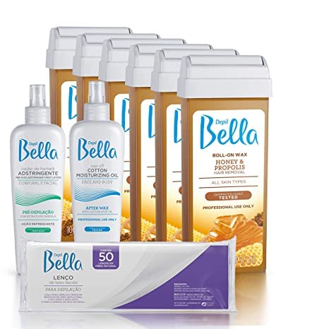 Depil Bella Roll on Honey and Propolis Depilatory Wax, Body Waxing, Hair Removal Wax-Cartridge for Men-Women, home self waxing. Sensitive Skin, Dermatologically tested, Painless (6 PACK+COMBO)