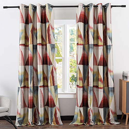 Leeva Blackout Red Window Curtains for Dining Room, Geometric Modern Room Darkening 96 Inch Long Heavy Curtain and Drapes for Nursery, Set of 2 Panels