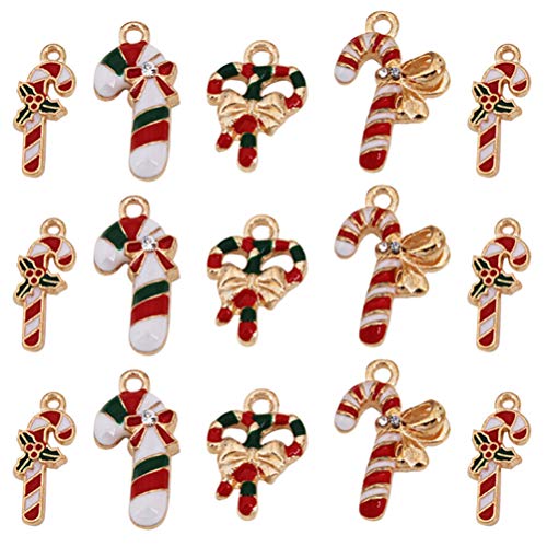 SOIMISS 50Pcs Christmas Enamel Charms Candy Cane Charms Holiday Pendant Charms for Xmas Gifts Jewelry Necklace Earing Making Supplies (Random Style)