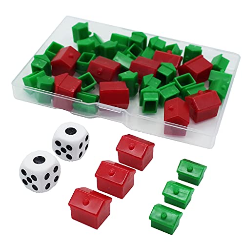 46 Pieces Game Replacement Pieces Games Hotels Houses and Dice, Game Set of Plastic