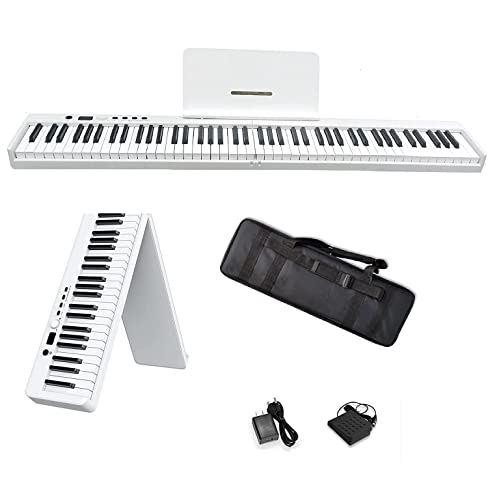 MAGICON BX20 88 Key Foldable Electronic Piano,Full Size Semi Weighted Keys Portable Piano, the strength touch key,support USB/MIDI,wireless BT,Speakers,Pedal,hand bag,for beginners(White)