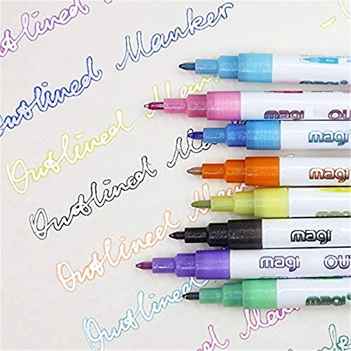 Barbas & Zacári Super Squiggles Shimmer Markers, Double Line Outline Pens, Outline Metallic Markers Highlighter Writing Drawing Magic Pens 1Pack-8Colors