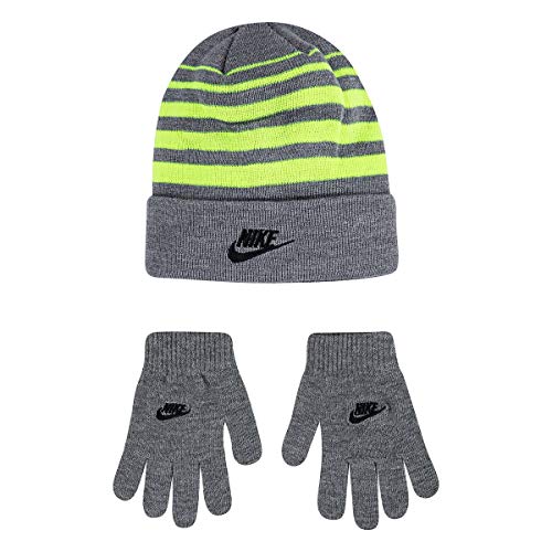 Nike Boys Winter Ski Beanie & Gloves 2-Piece Set, Heather Grey/Volt Yellow, Size 8/20