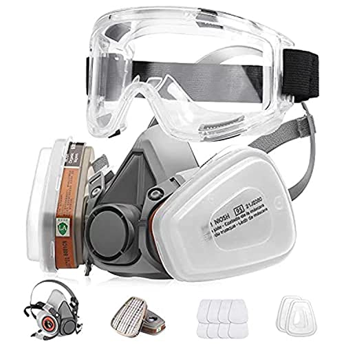 NC Reusable Face Cover with Filters for Painting,Gas, Dust, Machine Polishing, Organic Vapors with Filter Cotton and Goggle for Staining,Car Spraying,Sanding &Cutting, DIY and Other Work Protection