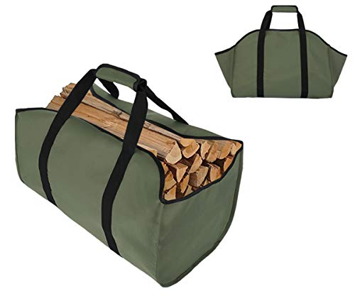 TESSLOVE Firewood Log Carrier Tote Bag,Canvas Firewood Holder，Extra Large Durable，Best for Fireplaces,Wood Stoves,Firewood,Logs, Camping,Landscaping (Green, 1pcs)