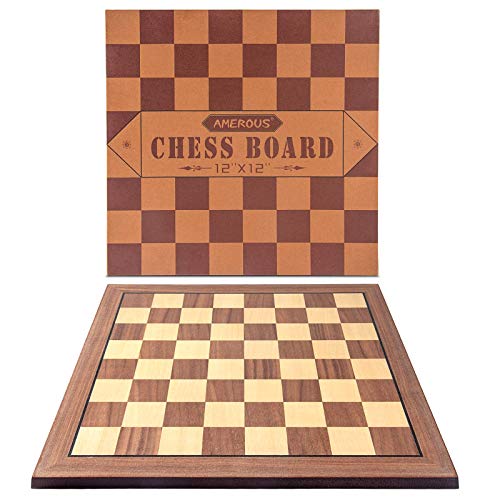 AMEROUS 12 inches Wooden Chess Board Only, Travel Portable Chessboard No Pieces, Professional Chess Board for Beginners, Kids, Adults ( Gift Packaging )