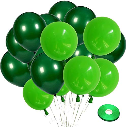 Zesliwy 100 Pack Green Latex Balloons, 12 inch Dark Green Balloons And Light Green Balloons with Green Ribbon for Jungle Safari Theme Birthday Party Baby Shower St. Patrick’s Day Party Decoations.…