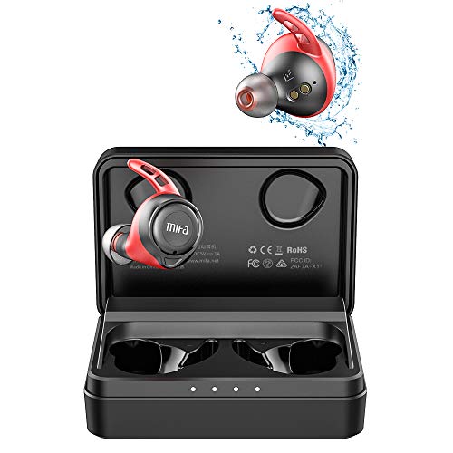 MIFA True Wireless Earbuds, X11 in-Ear Bluetooth 5.0 Headset, IPX7 Waterproof Sport Headphones Earphones APTX, 100 Hrs Playtime, CVC8.0 Mic for Phone Call, Red & Black