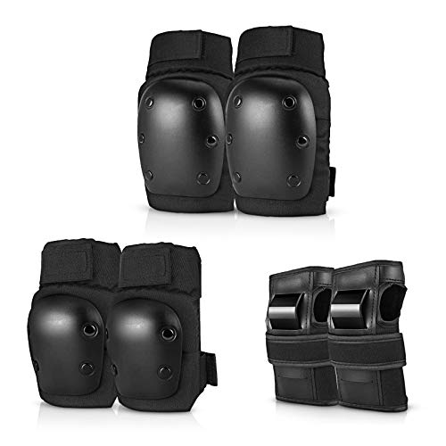 Fearls Youth and Kids 6 in 1 Knee Pads, Elbow Pads, Wrist Guards Adjustable Protective Gear Set, for Skateboards, Bike, Roller Skates, Scooters, Rollerblade (Small(Below 35kg)), black